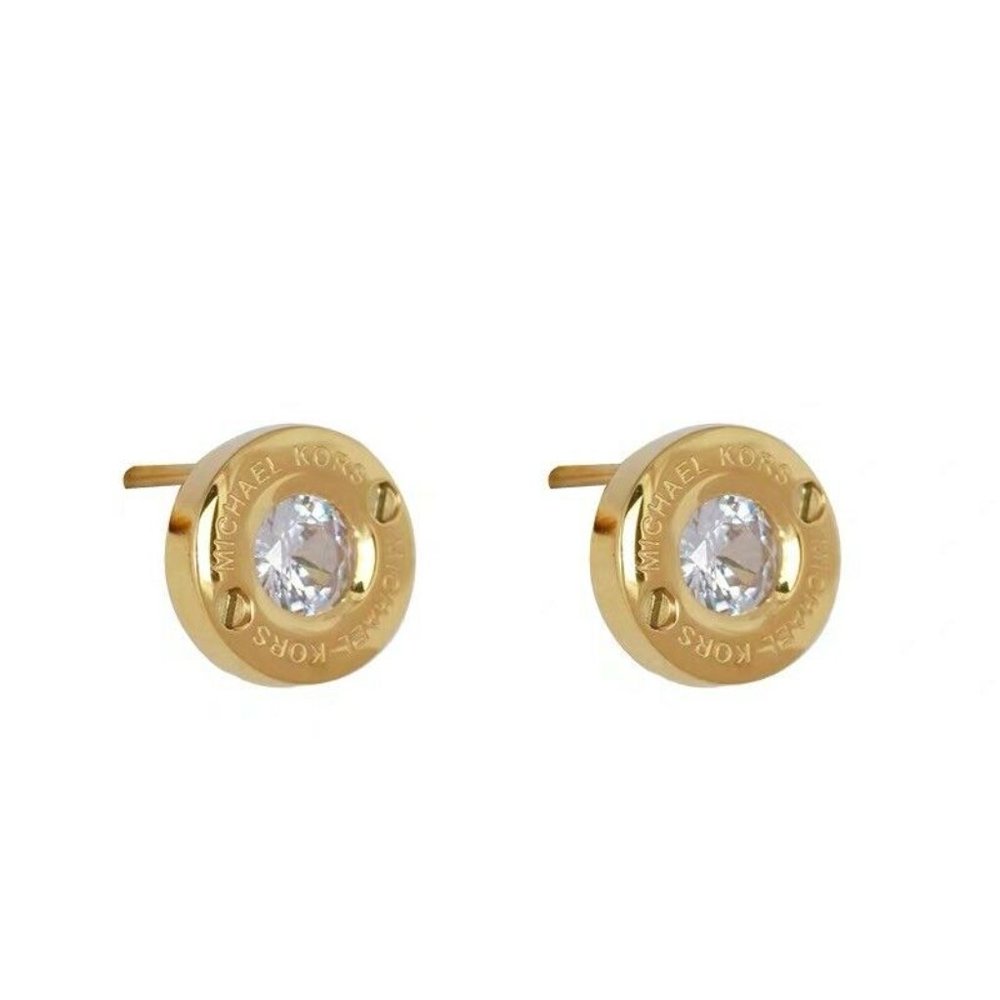 New Michael Kors Gold Crystal Pave Stud Earrings - Picture 10 of 14